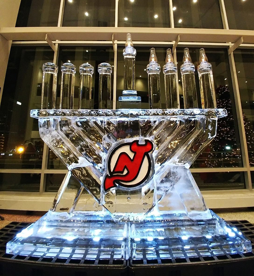 5 Block Menorah With NJ Devils Logo